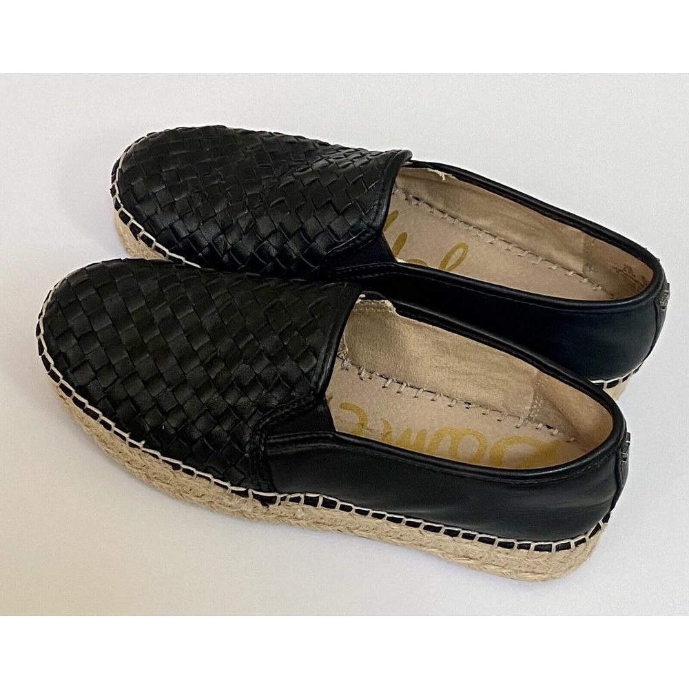 Women's Sz 6.5 SAM EDELMAN Catherine Slip On Black Leather Platform Espadrille - Picture 4 of 9